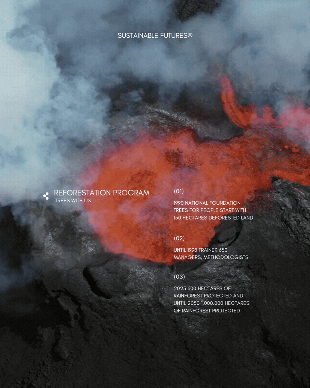 Lava in a volcano, it explains the history of what needs to be done to protect the rainforest